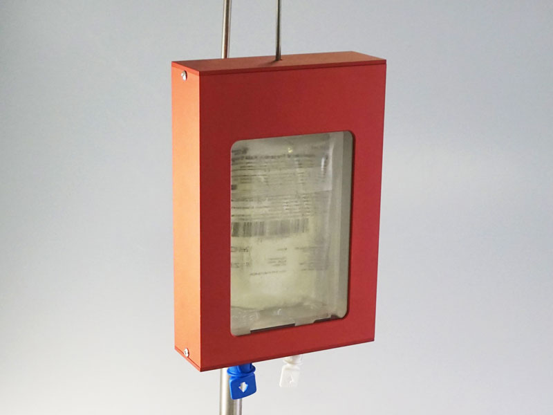 Infusion bag hanging on a drip stand
